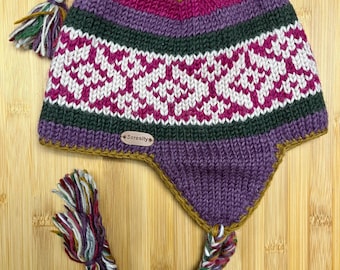 Sherpa Hats with Ear Flaps and Fleece Lining, Hand Knitted from Nepal, Single designs