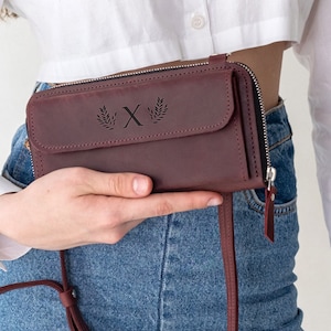 Cartera para teléfono tipo bandolera, Cartera personalizada para mujer, Cartera de piel para teléfono para mujer, Monedero tipo bandolera, Cartera de piel para iPhone