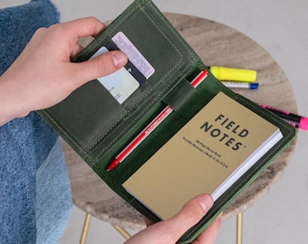 Field notes cover with pen holder, Leather field notes cover, Small leather journal, Pocket notebook holder, Field notes wallet