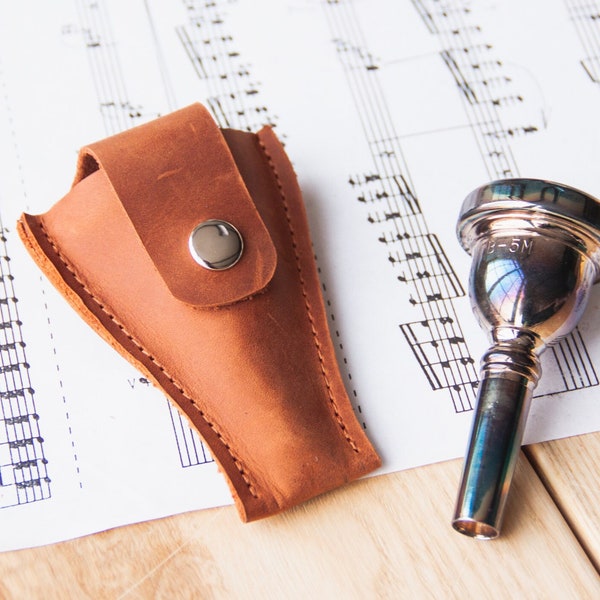 Leather mouthpiece holder,Trombone mouthpiece case,Trumpet mouthpiece pouch,French horn mouthpiece pouch,Personalized mouthpiece holder
