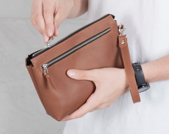 Pochette bracelet en cuir, sac portefeuille pour homme, pochette marron pour homme, pochette en cuir pour homme, téléphone portable avec bracelet pour homme