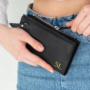 Cartera de cuero personalizada para mujer, Cartera larga de cuero para mujer, Cartera en relieve para mujer, Carteras grandes para mujer, Cartera con cremallera para mujer