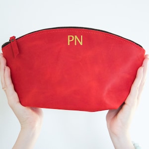 Schminktasche für Frauen,Echte Leder Schminktasche,Leder Kosmetiktasche,Personalisierte Leder Schminktasche,Ledertasche mit Reißverschluss