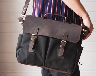 Bolso de cuero de lona, bolso Messenger hombres cuero de lona, bolso de hombro hombres, bolso Messenger hombres portátil, bolso de trabajo hombres, bolso personalizado hombres