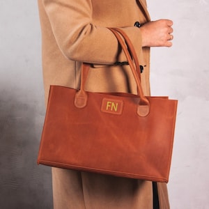 Leather shopper bag with initial, Leather shopping bag custom, Personalized shopping tote, Leather handbags for women, Leather tote handbag