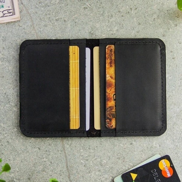 Portacarte in pelle uomini, custodia per carte di credito in pelle, porta carte di credito personalizzato, portafoglio per carte Bifold, porta carte Bifold, porta carte nero