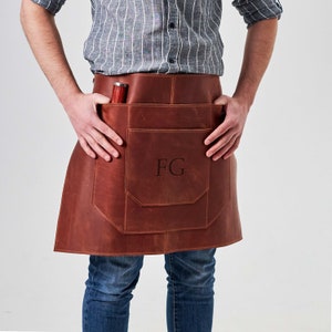 Leather half apron with pockets, Personalized half apron, Handmade half apron, Leather waist apron for men, Waist apron custom, Short apron
