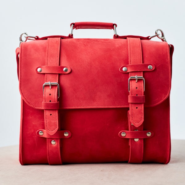 Leder Umhängetasche für Frauen, Rote Umhängetasche, Leder Umhängetasche für Frauen, Umhängetasche Handtaschen für Laptop, Damen Laptoptasche 13 Zoll