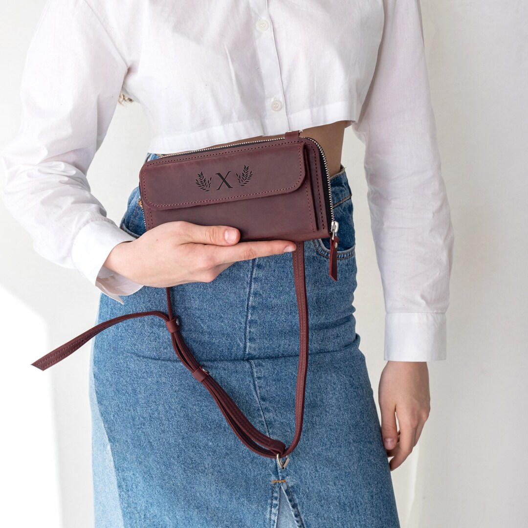 Leather Phone Wallet Crossbody, Leather iPhone Wallet, Leather