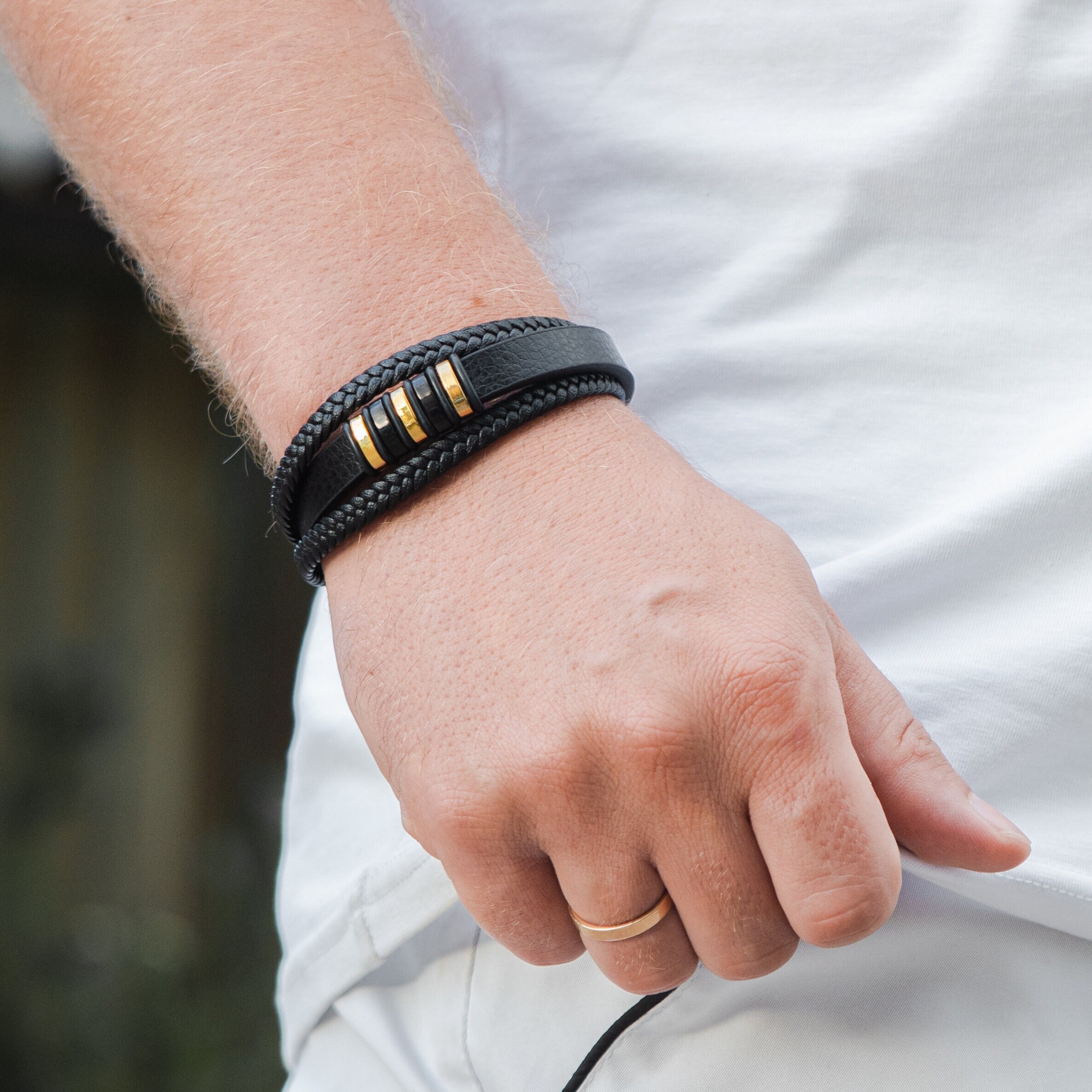 Leather bracelet for men handmade, Small gifts for him, Braided bracelet men, Wrap bracelet for men, Black bracelet men, Handmade bracelet