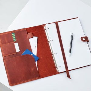 Couverture de reliure personnalisée, cuir de reliure A4, planificateur de reliure à anneaux, reliure personnalisée 3 anneaux, planificateur de reliure à 6 anneaux, cahier de reliure en cuir