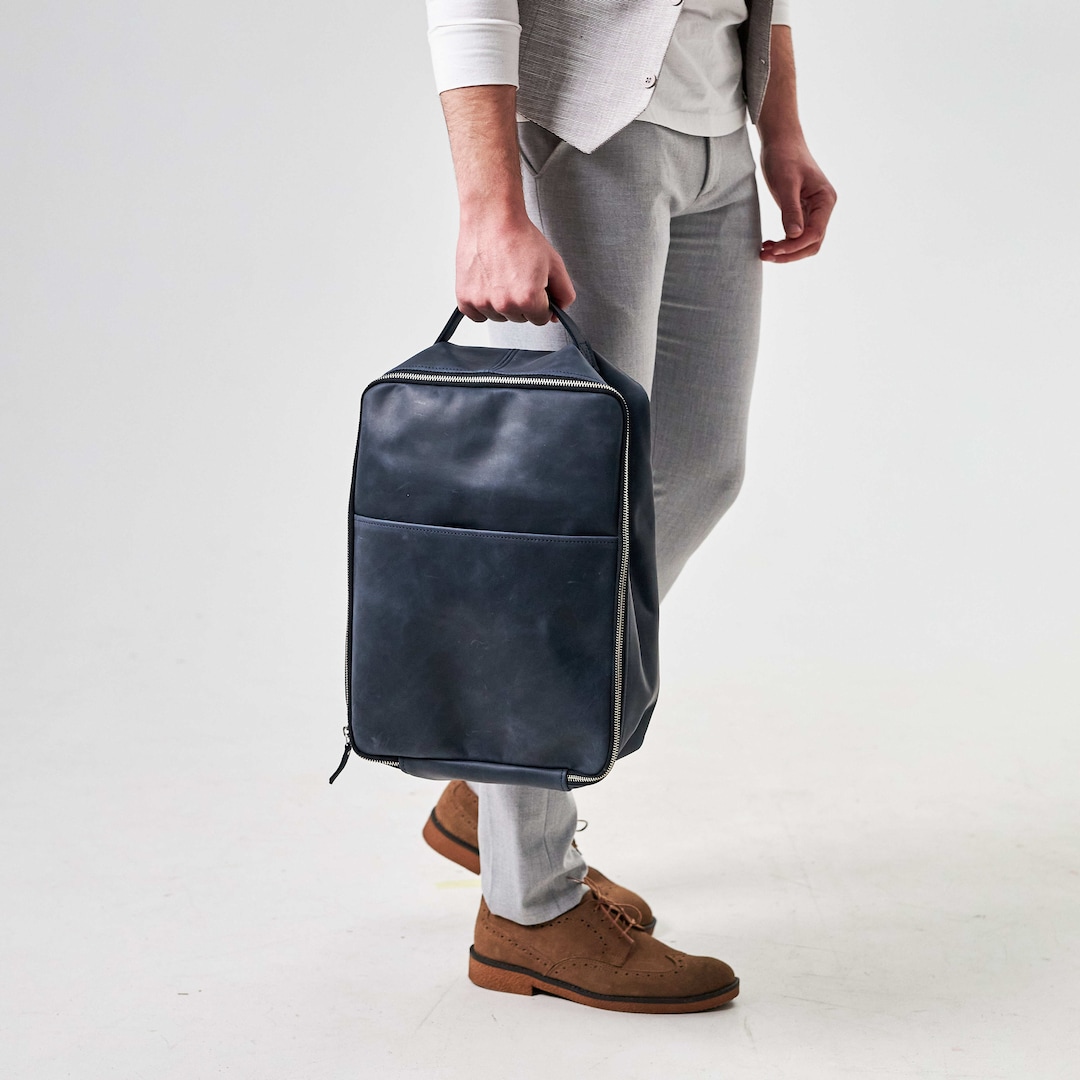 Personalized Leather Shoe Bag for Men, Handmade Leather Boot Bag
