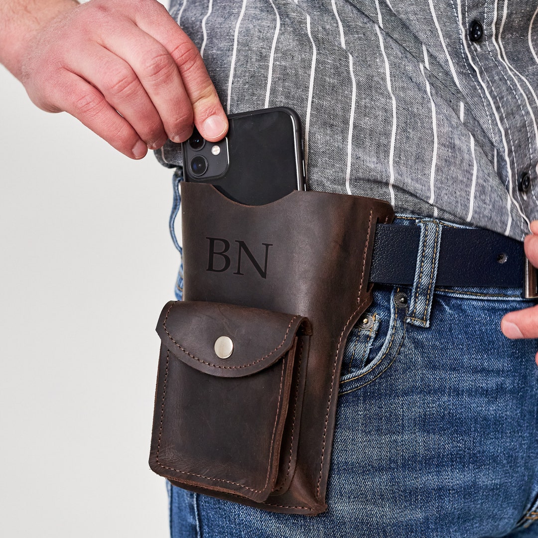 Leather iPhone Belt Case, Leather Phone Belt Holder, Phone Belt Pouch, Cell Phone Belt Holder