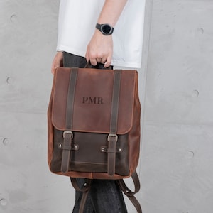 Mochila marrón, Mochila portátil para hombres, Mochila Satchel, Mochila grabada para hombres, Mochila personalizada para hombres, Mochila hecha a mano para hombres