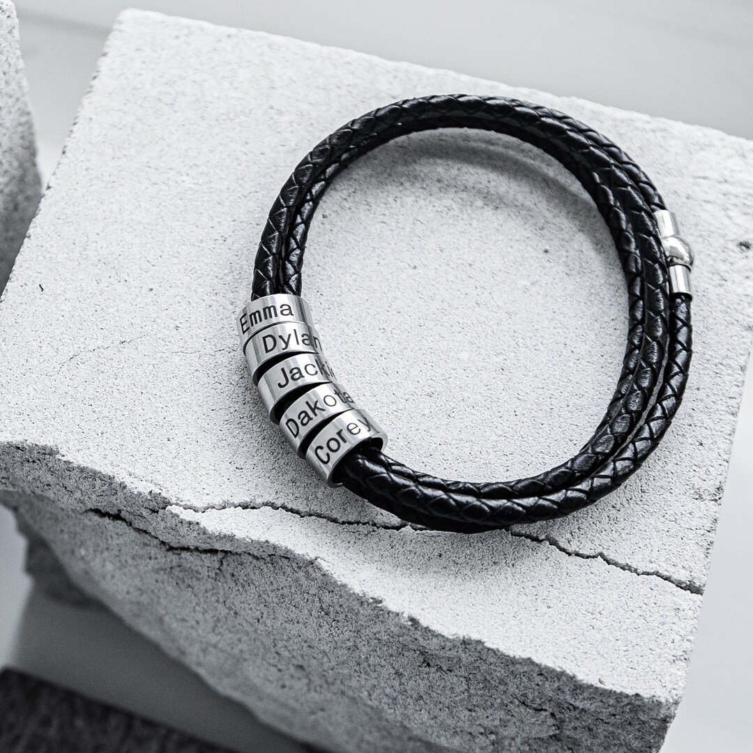 Custom Mens Bracelet Personalized Leather Bracelet Braided Etsy