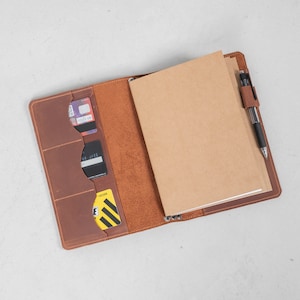 Leather travelers notebook cover A5, Travelers notebook cover leather with pocket, Leather notebook cover A4, Custom notebook cover logo