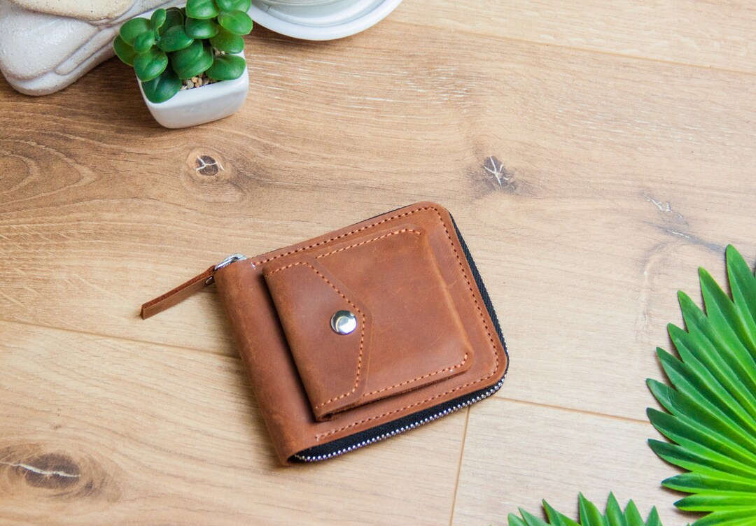 Leather Zipper Wallet Women, Small Zipper Wallet, Zipper Bifold Wallet