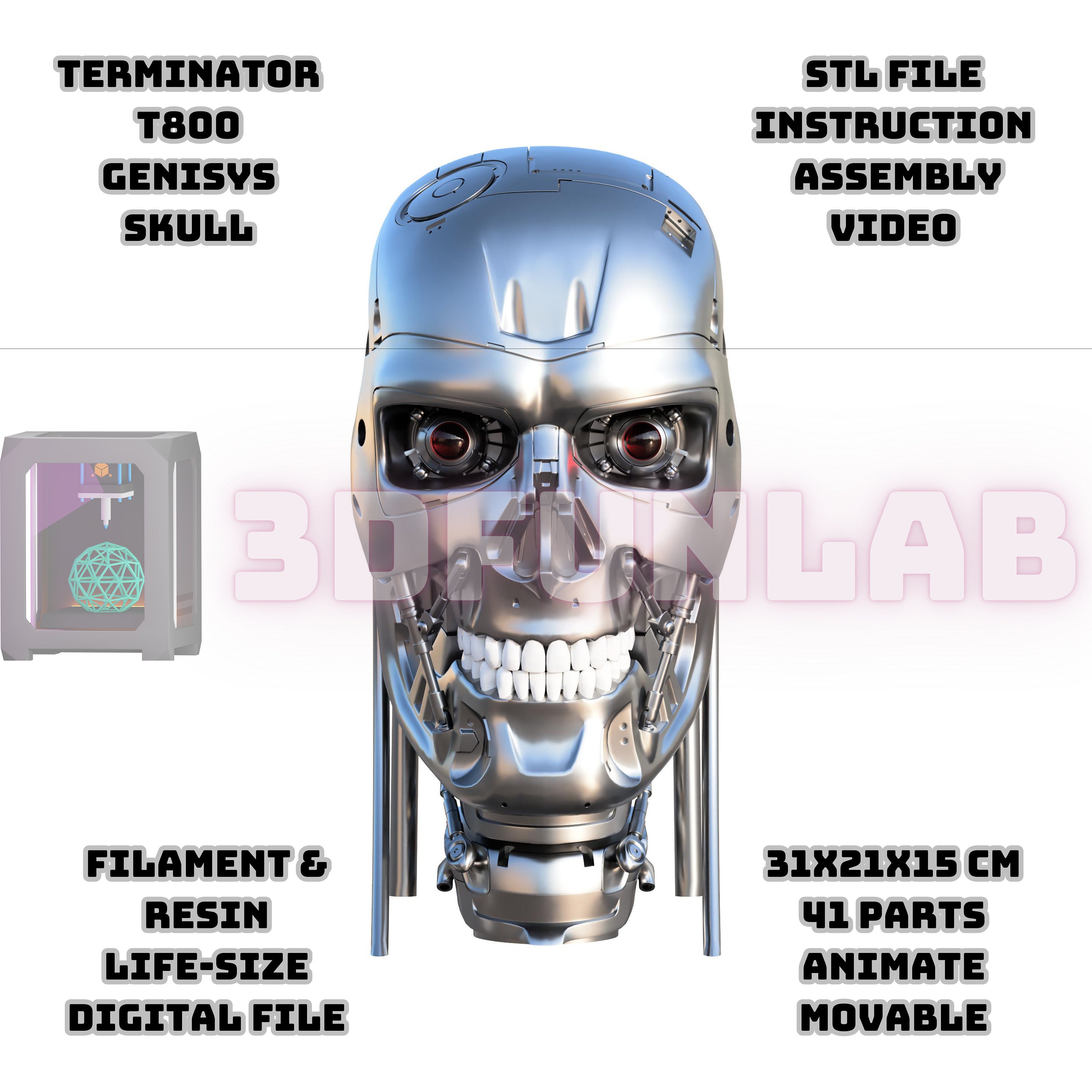 Terminator T800 Genisys Skull, Real Details, Life Size
