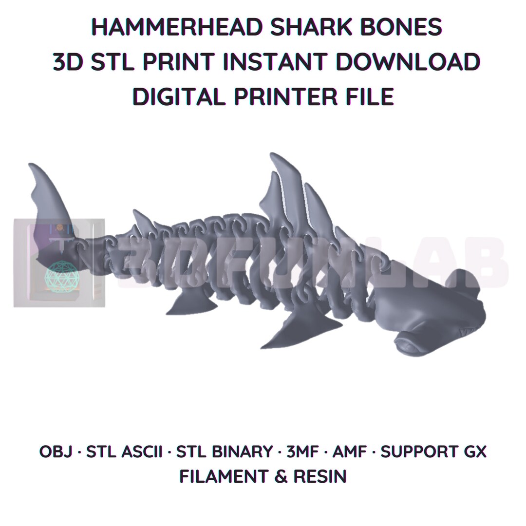 Hammerhead Shark Bones, Print in Place, 3d Digital Stl File, Action