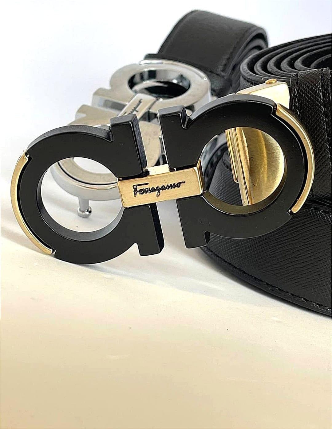 LV Men Black, Silver Genuine Leather Belt Black - Price in India