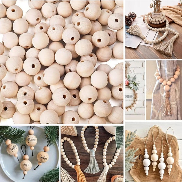 Perles Rondes En Bois Naturel Non Finies, Fabrication De Décoration à soi-même, DIY, Fait-main, Loisir, Décor boho, Décor bohémien