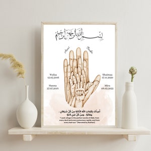 Family Hands Poster islamic, Hands poster personalized, wall art with baby hands and names, Name gift for best friend