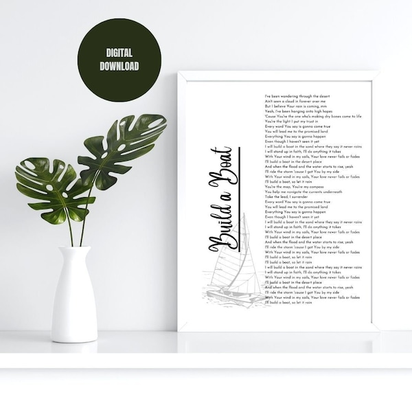 Build a Boat Lyric Printable | Colton Dixon | Christian Wall Art | Digital File | Christian Art | Minimalist Art