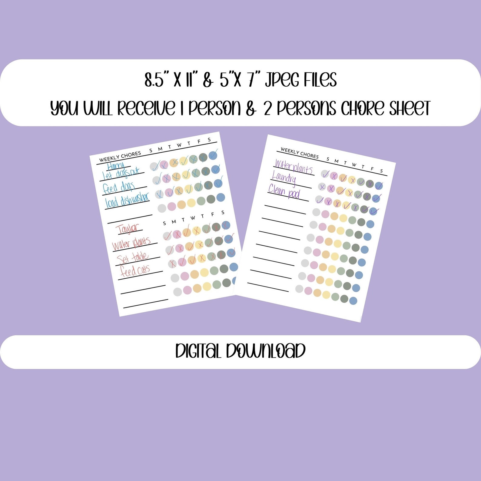 Printable weekly chore sheet simple chore sheet one 2 person