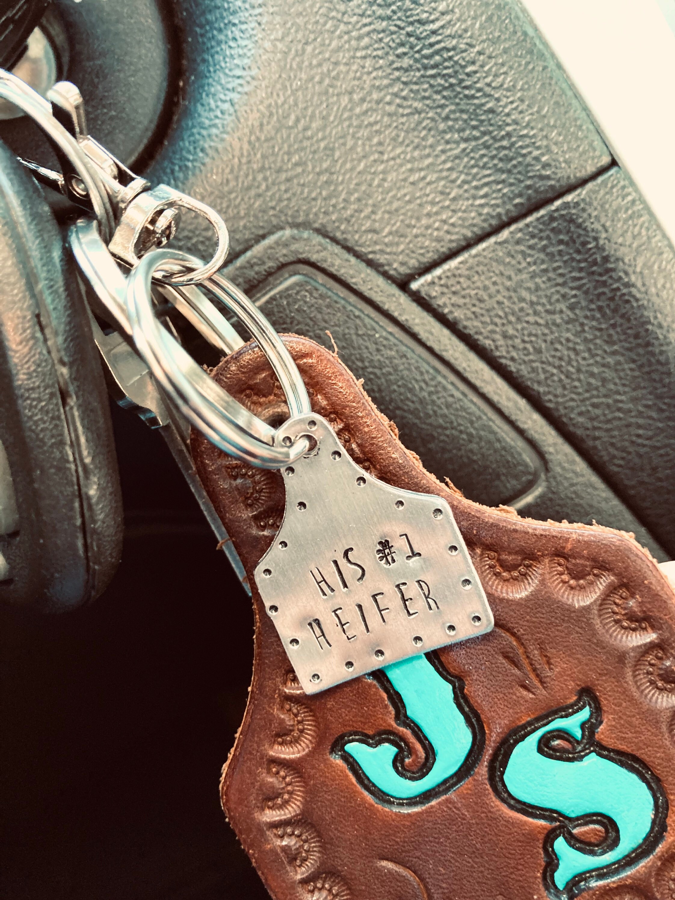 Small Stamped Custom Ear Tag Keychain turquoise Optional Etsy