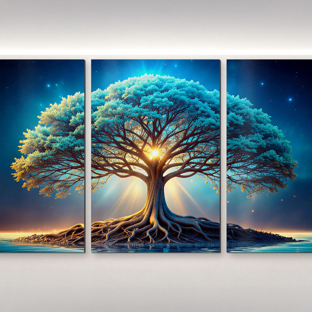 Tree of Life Metal Wall Art, 3 Panel Triptych, Spiritual Decor, 36x18 ...