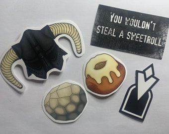 Skyrim elder scrolls stickers set matte finish  helmet Viking dark fantasy meridias beacon video game retro sweetroll gift