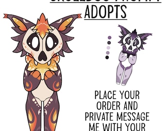 May include: A digital illustration of a skulldog character with orange, yellow, and black markings. The character is holding a star-shaped object in its paws. The text "SKULLDOG PROMPT ADOPTS" is at the top of the image.