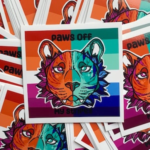 Lesbian LGBT gay rights pride MLM + WLW solidarity sticker tiger!