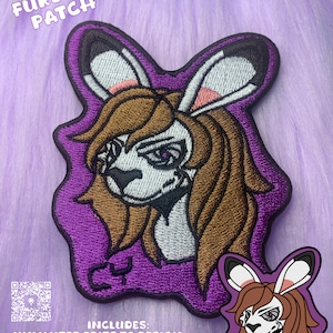 Custom furry fursona headshot badge iron on patch handmade design