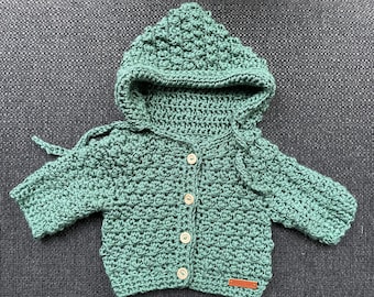 Green Crochet Hoody baby 6-9 mos