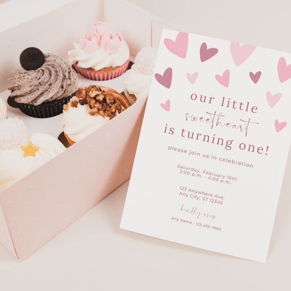 Our Little Sweetheart Birthday Invitation | Valentines Birthday Invitation | Sweet One Birthday | Editable Template | Instant Download