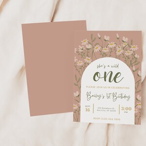 Wild One Birthday Invitation | Wildflower Birthday Invitation | She&#39;s A Wild One | Editable Digital Template | Instant Download