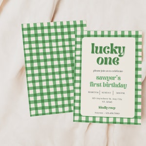 Lucky ONE | St. Patrick's Day | March | First 1st Birthday Party | Irish Shamrocks Invitation Template | Instant Download | Editable Invite