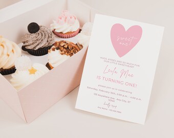 Our Little Sweetheart Birthday Invitation | Valentines Birthday Invitation | Sweet One Birthday | Editable Template | Instant Download