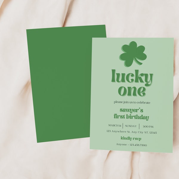 Lucky ONE | St. Patrick's Day | March | First 1st Birthday Party | Irish Shamrocks Invitation | Template Instant Download | Editable Invite