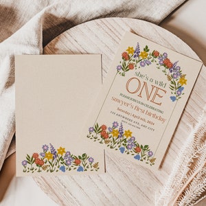 Wild One Birthday Invitation | Wildflower Birthday Invitation | She&#39;s A Wild One | Editable Digital Template | Instant Download