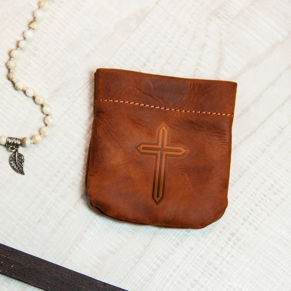 Personalized leather rosary pouch,Leather rosary case,Rosary pouch for men,Rosary pouch catholic,Handmade leather pouch,Small leather pouch