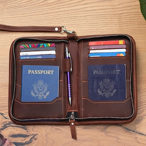 Cartera de pasaporte familiar personalizada, Porta pasaporte familiar con cremallera, Cartera de cuero para pasaporte de viaje, Organizador de pasaporte familiar, Estuche para pasaporte