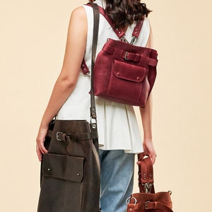 Leather backpack crossbody purse, Convertible backpack purse, Customized leather backpack, Handmade backpack women, Leather backpack bag