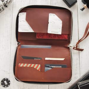 Portadocumentos de viaje premium, Organizador de billetera de viaje, Portapasaporte de cuero con cremallera, Billetera de viaje para hombre, Billetera de viaje para pasaporte