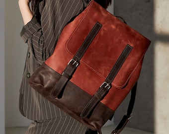 モノグラム入りバックパック、レディースレザーバックパック、ハンドメイドレザーバックパック、レディースラップトップバックパック、シティバックパック、レザートラベルバックパック