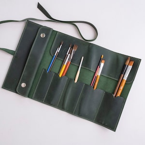 Leren potloodrol met monogram, reisetui, leren oproletui, gereedschapsrol kunstenaar, groot potloodzakje, oproletui voor potlood, potloodomslag