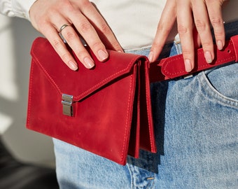 Riñonera de piel para mujer, Bolso tipo sobre personalizado, Riñonera personalizada, Clutch convertible, Riñonera personalizada, Bolso de mano tipo clutch