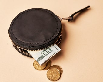 Portefeuille rond personnalisé, petit porte-monnaie, porte-monnaie rond en cuir, petit portefeuille rond, petit portefeuille à glissière, porte-monnaie à glissière
