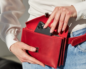Riñonera de piel hecha a mano, Riñonera de piel con forma de sobre, Riñonera personalizada para mujer, Riñonera de piel con forma de cinturón, Riñonera pequeña, Riñonera para mujer